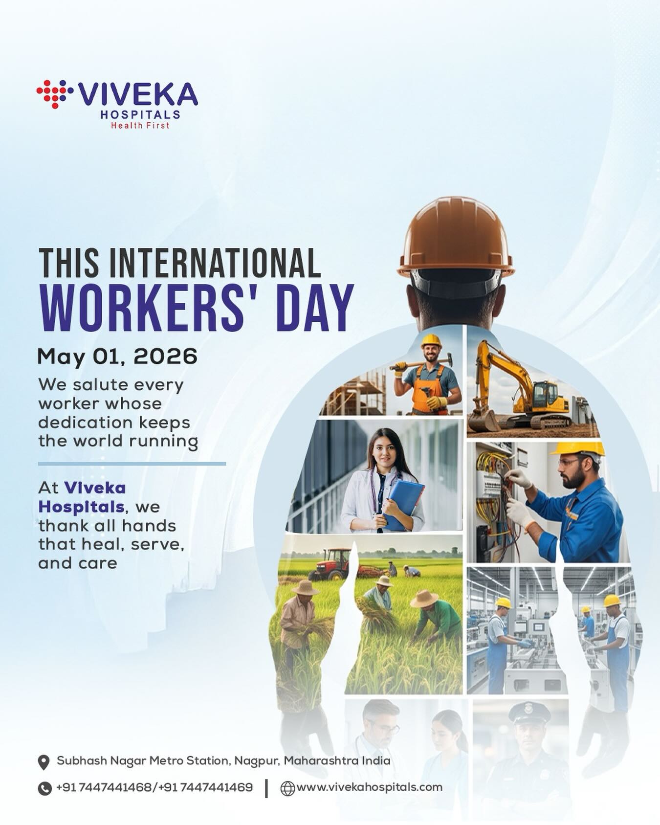 Honouring the hands that heal, serve, and support every life with dedication.๐ฉโโ๏ธ๐งโโ๏ธ
This International Workersโ Day, we celebrate the strength behind every smile.๐
#InternationalWorkersDay #LabourDay #VivekaHospital #HealthcareHeroes #SaluteToWorkers RespectAndCare